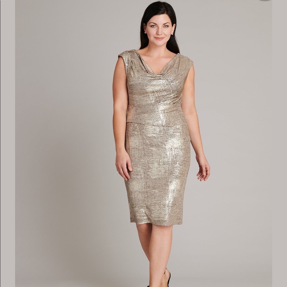 Connected Apparel Maren Cowl Neck Foil Dress